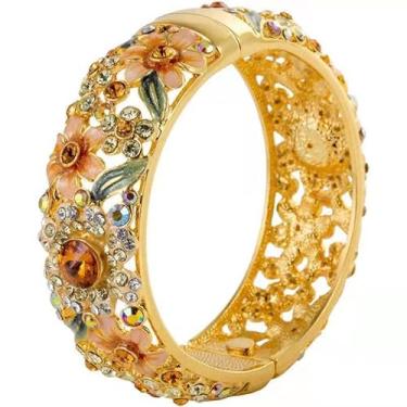 Imagem de Only My Live Home Pulseira de flor esmaltada de strass colorido, pulseira étnica Cloisonne com dobradiças para mulheres, joias modernas, presentes, diameter 2.20 inch wide 0.87 inch about, Cloisonne