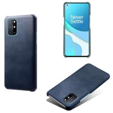 Imagem de Capa para Oneplus 8T,Proteção contra quedas,Casca de volta de cor sólida simples,Design de couro de imitação de plástico-Blue