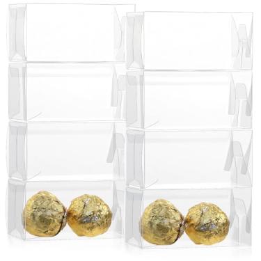 Imagem de Embalagem com 150, caixa de presente transparente de chocolate de 8,9 x 3,8 x 3,8 cm, pequena caixa de doces de plástico para 2 trufas, recipientes reutilizáveis de lembrancinhas de casamento para chá