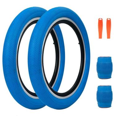 Imagem de MEGHNA Pneu de bicicleta 50,8 cm para crianças 50,8 x 6,1 cm (64-406) Pneu de substituição antiderrapante dobrável para BMX bicicleta de roda pequena bicicleta dobrável infantil mountain bike (azul, 2