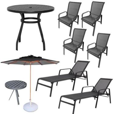 Imagem de Kit 2 Chaises 1 Mesa 4 Cadeiras 1 Mesinha Ombrelone com base Preto - N