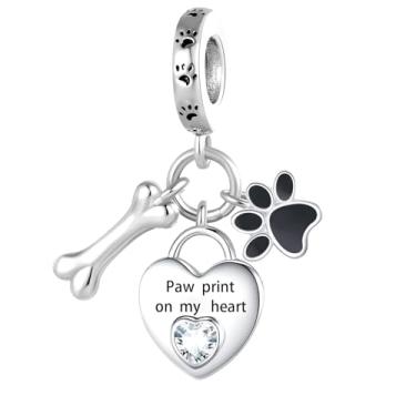 Imagem de MZC Jewelry Pingente de coração com estampa de pata de cachorro, compatível com pulseira Pandora, osso de animal de estimação