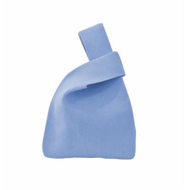 Imagem de Anopo Bolsa pequena de nó para mulheres, mini bolsa de crochê, bolsa de mão de malha sólida para viagens de praia diariamente, Azul, One Size
