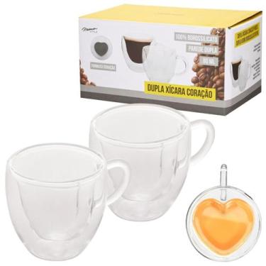 Imagem de Kit 2 Xícara Coração Caneca Parede Dupla 250ml Copo De Vidro - Mimo St