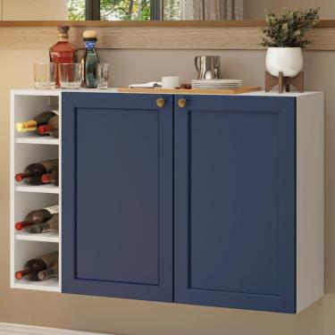 Imagem de Buffet Aparador Com Adega 100cm 2 Portas Vik Madesa 16 Branco-azul