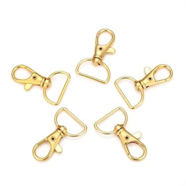 Imagem de 20 peças de anéis D giratórios de liga, fechos de garra de lagosta, fecho de gancho giratório, conector dourado para chaveiro faça você mesmo, correias, joias, enfeite de pendurar 38 x 24 mm