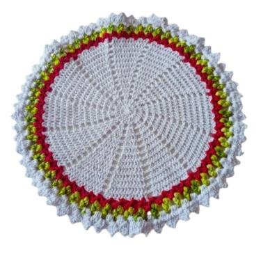 Imagem de Kit 6 Sousplat Em Crochê Artesanal 35Cm Branco Vermelho E