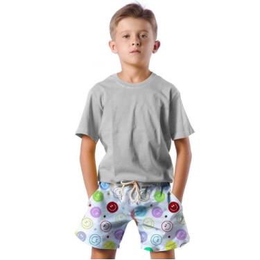 Imagem de Shorts Infantil Bermuda Calção Praia Verão Emoji Cartoon Colorido 453 