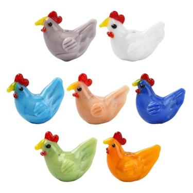 Imagem de DanLingJewelry 7 peças de contas de galinha onduladas feitas à mão vidro colorido 3D pintinho animal espaçador contas para chaveiros faça você mesmo, pulseiras, fabricação de joias