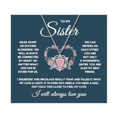 Imagem de Embtrem Sisters Gifts from Sister Colar de coração prata colar de cristal rosa para mulheres, joias de aniversário presentes para irmãs mais velhas de irmãzinhas pequenas, Aço de titânio, Sem Pedra