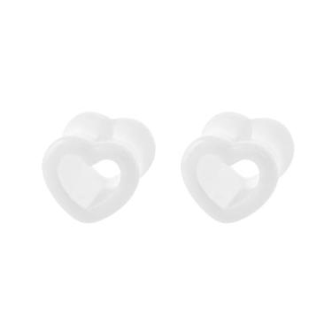 Imagem de NewZenro Brincos de alargador de orelha com alargador duplo de coração oco acrílico alargador extensor para mulheres Love Piercing Body Fashion Y2K Jewerly for Her Bff (branco, 4g (5 mm))