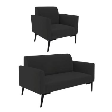 Imagem de Sofá Namoradeira Com Poltrona Pés Villach Marisa Veludo D03 - D\&#039rossi Cor Preto