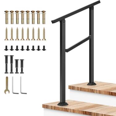 Imagem de VIVOSUN Corrimão para uso externo, corrimão de escada de 2 degraus, 66 cm × 91 cm, serve de 1 a 2 degraus, corrimão de ferro fosco forjado para degraus de concreto, degraus de varanda, montagem em um