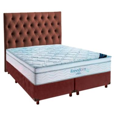 Imagem de Cama Box Marrom + Colchão Queen Freedom Ortobom + Cabeceira