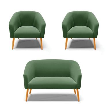Imagem de Kit 01 Namoradeira 02 Lugares E 02 Poltronas Suede Verde