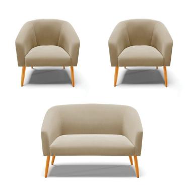 Imagem de Kit 01 Namoradeira 02 Lugares E 02 Poltronas Marrom Rato