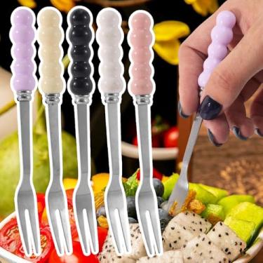 Imagem de Conjunto de 5 peças / garfos de sobremesa de frutas, cabo multicolorido, com contas, chá da tarde, mini garfos de sobremesa, 14 x 1,4 x 1,4 cm