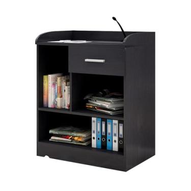 Imagem de Mesa de pódio com gaveta, palestras para apresentações, mesa de pódio de madeira para professores com prateleira de armazenamento, púlpitos de palestras e pódios para igrejas feitas para durar