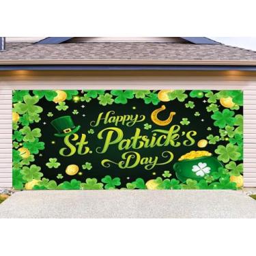 Imagem de Decoração de banner de capa de porta de garagem Dia de São Patrício, Feliz Dia de São Patrício, trevo irlandês, ao ar livre, extra grande, murais para porta de garagem para carro, decorações amigas