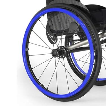 Imagem de Aperto de aro para cadeira de rodas - Capas de silicone para cadeira de rodas - 1 par de rodas traseiras de mão antiderrapante resistente ao desgaste, protetor de anel (azul, 56 cm)