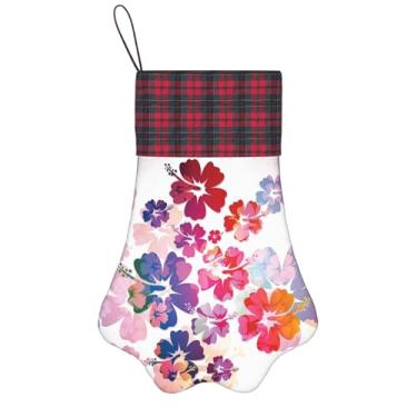 Imagem de SKKNT Impressão de flores havaianas meias de Natal animais de estimação decoração de natal cães gatos árvore decoração doce presente conveniente