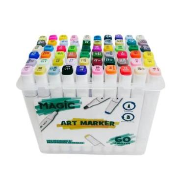 Imagem de Kit art marker 60 cores magic kids - canetas marcadoras ponta dupla - 