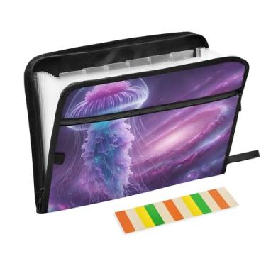 Imagem de Pasta de arquivo expansível de água-viva no espaço roxo A4 Pasta sanfonada de documentos em papel para tamanho carta e tamanho A4 para material de escritório escolar