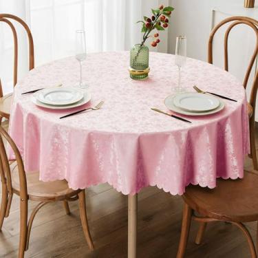 Imagem de Smiry Toalha de mesa redonda, toalha de mesa de vinil resistente à prova d'água, capa de mesa lavável para jantar e cozinha (rosa, redonda de 178 cm)