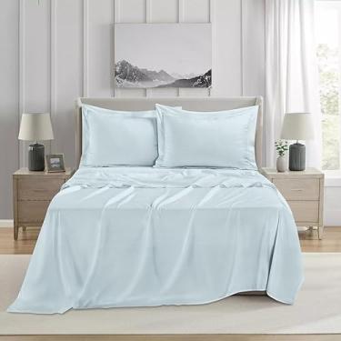 Imagem de Jogo de Cama Casal 1000 Fios Liso Azul Claro 4 Peças Jolitex