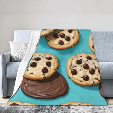 Imagem de Cobertor grande ultra macio com estampa de biscoitos de chocolate e biscoitos, perfeito para cama, sofá e viagens, manta de flanela aconchegante e quente