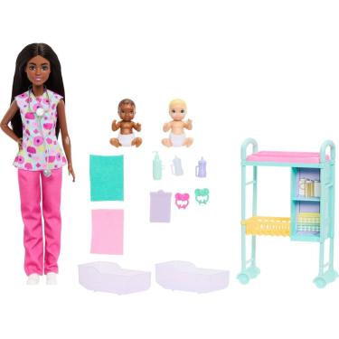 Imagem de Boneca Barbie Profissões Médica Pediatra com 2 Bebês Pacientes