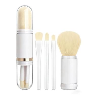 Imagem de Conjunto de pincéis de maquiagem retráteis 4 em 1 – Mini pincéis cosméticos profissionais para mistura de base, sombra e lábios em pó (branco)