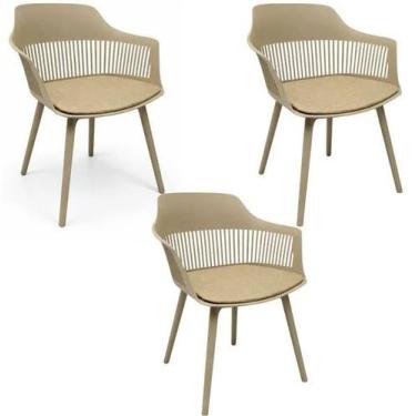 Imagem de Kit com 3 Cadeiras Estofada de Jantar Marcela NUDE - Decoreshop