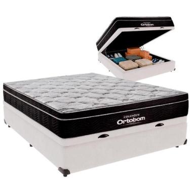 Imagem de Cama Box Baú Casal e Colchão Elegant Molas Ensacadas Ortobom Branco