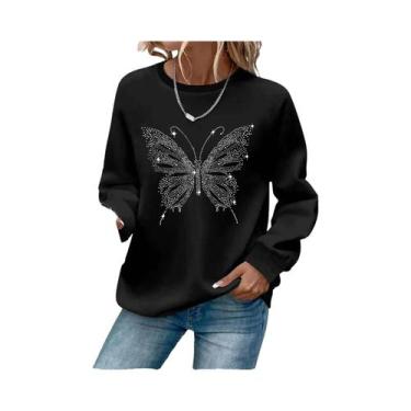 Imagem de Moletom Feminino Casual Com Estampa De Coração, Manga Longa, Gola Redo