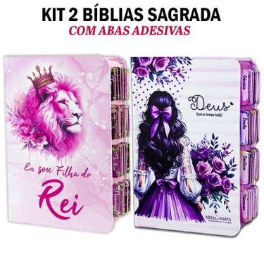 Imagem de Kit 2 Bíblia Sagrada Evangélica Com Índice Abas Adesivas - Filha do re