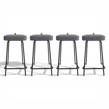 Imagem de Kit 04 Banquetas Médias Para Cozinha Vik Estofada Linho Grafite - Abmaza