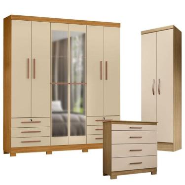 Imagem de Guarda Roupa Casal Londres com Espelho com Cômoda 4 Gavetas New e Multiuso New Egito Ca...