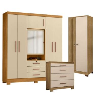 Imagem de Guarda Roupa Casal Imperial com Cômoda 4 Gavetas New e Armário Multiuso Versatile Carva...