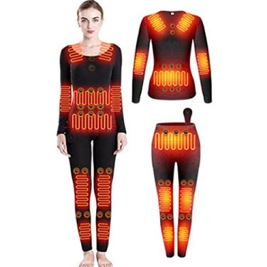 Imagem de Roupa íntima térmica para homens e mulheres, camisetas e calças aquecidas por USB com forro de lã para ciclismo ao ar livre, preto (mulheres) - 3GG