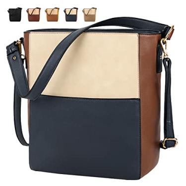 Imagem de Bolsas femininas bolsa de couro vegano bolsa de ombro grande alça superior bolsas para trabalho escolar viagens, Azul