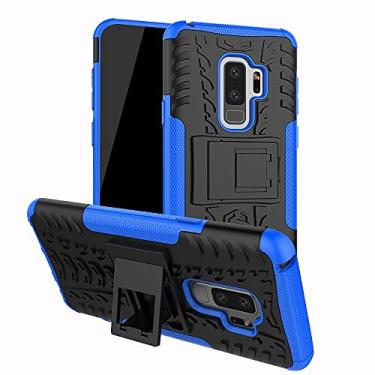 Imagem de Capa protetora para capa traseira compatível com Samsung Galaxy S9 Plus, TPU + PC Bumper Capa robusta híbrida de grau militar, capa de telefone à prova de choque com capa protetora de suporte (cor: azul escuro)