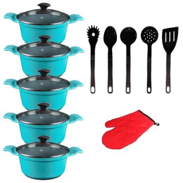 Imagem de Jogo Panelas Azul Cerâmica Talher Preto Javali AAL 16 A 24