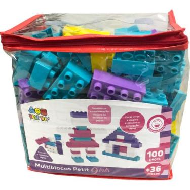 Imagem de Frasqueira de Blocos de Montar Bell Toy Multiblocos para Montar Petit Girls - 100 Blocos - Verde/Lilás/Amarelo