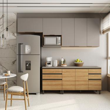 Imagem de Cozinha Bartira Cristal com 7 Portas, 6 Gavetas, 4 Prateleiras e Nicho para Micro-ondas - 260cm de Largura