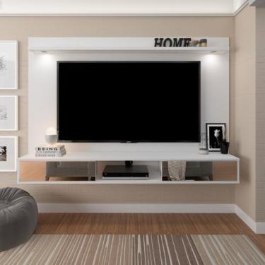 Imagem de Painel Para Tv Com 2 Portas Espelhadas Artely Platinum Branco Com Espe