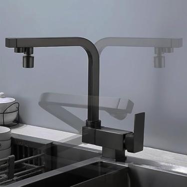 Imagem de Torneira de cozinha de 3 vias com filtro de água, torneira dobrável para água potável, saída dupla, pia de cozinha, torneiras misturadoras, preto-a, modo duplo