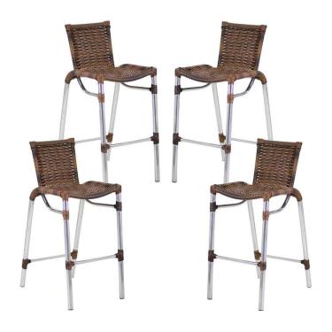 Imagem de 4 Banquetas Em Alumínio Fortaleza Alta Com Encosto Argila