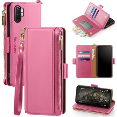 Imagem de Antsturdy Capa carteira para Samsung Galaxy Note 10+ Plus de 17,3 cm 【Bloqueio RFID】【Poket】【Compartimento para 7 cartões】 Capa protetora de couro PU com alça de pulso masculina e feminina, rosa choque