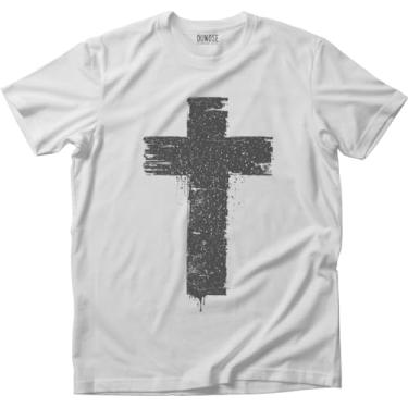 Imagem de Camiseta Algodão Masculina cristã evangélica cruz worned Tamanho:P;Cor:Branco